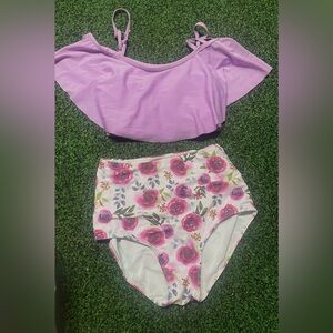 small girls purple two piece bathing suit